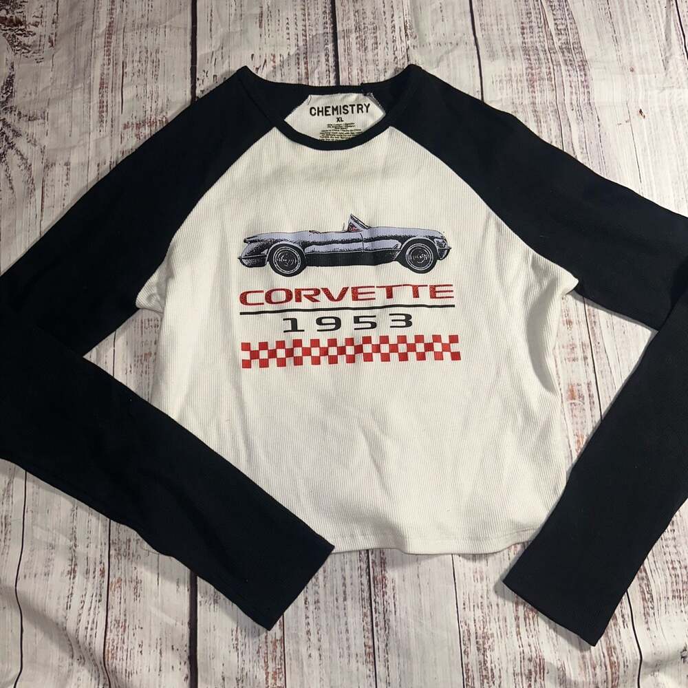 Chemistry Women's Corvette 1953 Graphic Ribbed Long Sleeve Raglan Shirt-XL
